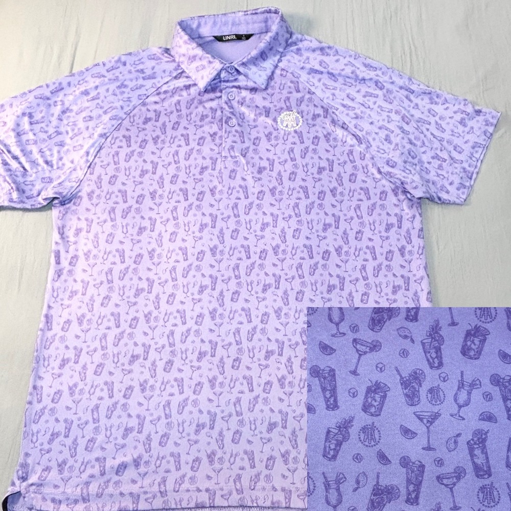UNRL x Barstool Sports Golf‎ Polo Shirt men's large  Purple Cocktail Drink Print